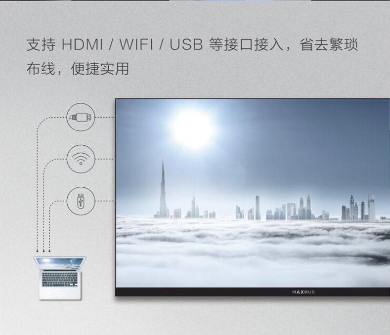 支持HDMI/WIFI/USB等接口接入，省去繁瑣布線，便捷實用